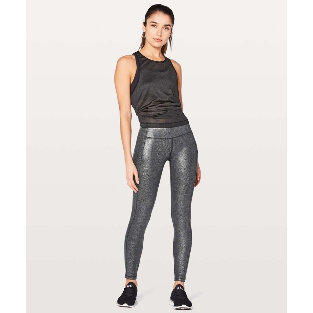 Lululemon Women Leggings Silver Speed Up Metallic Pull On Stretch Sparkle Size 4